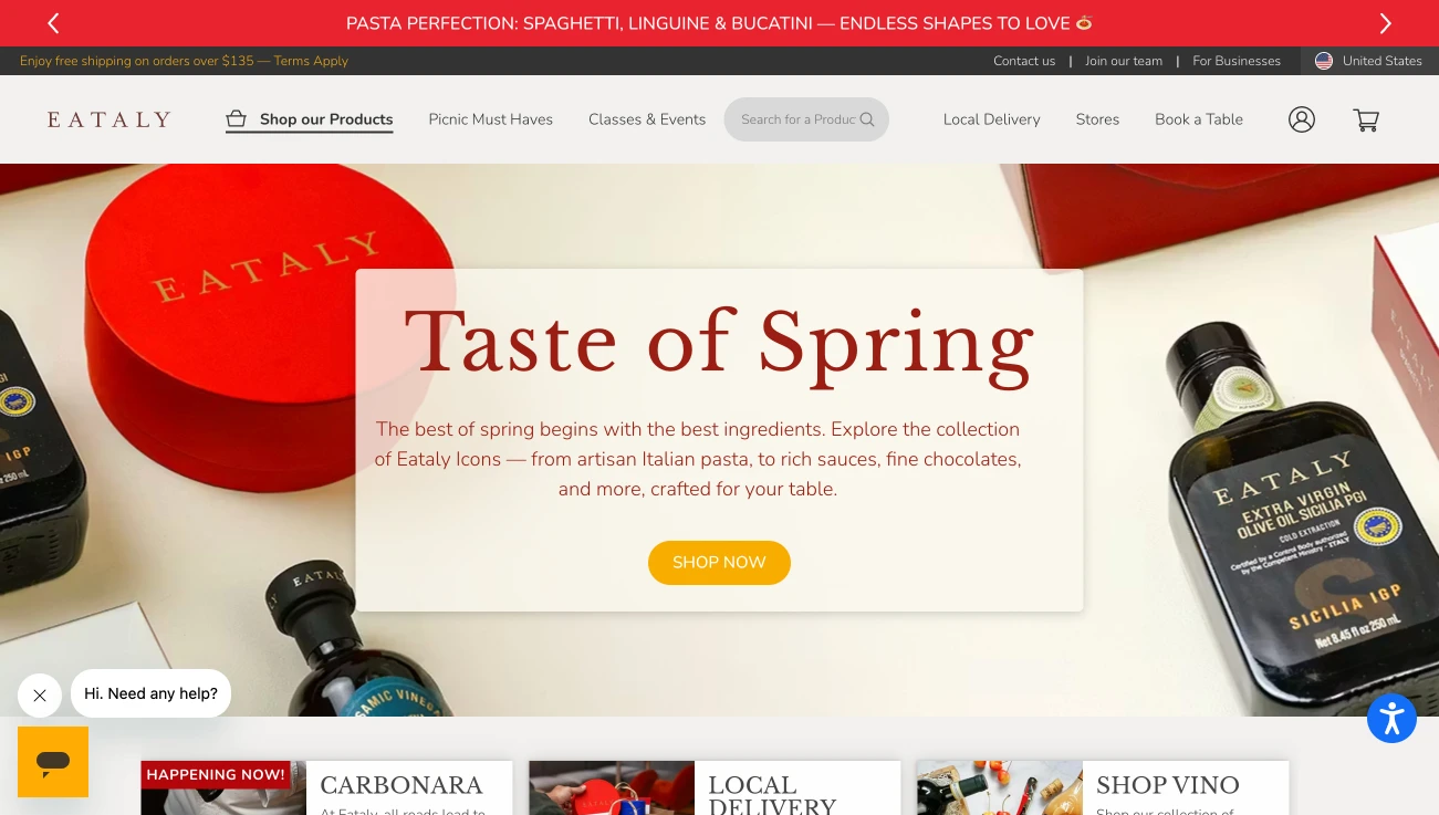 Eataly restaurant website homepage