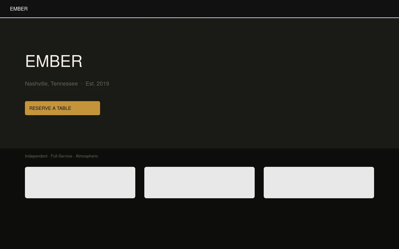 Ember restaurant website preview — atmospheric full-service Nashville