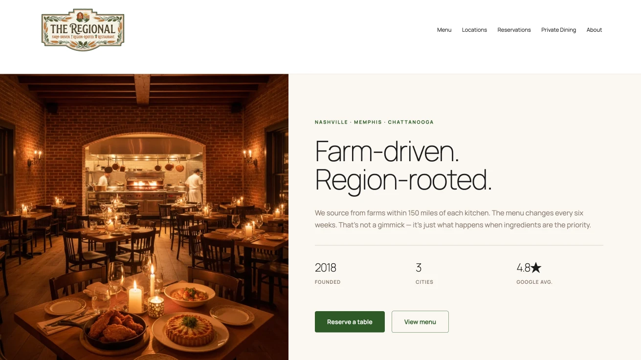 The Regional restaurant website preview